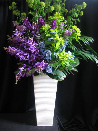 purple orchids blue delphinium green viburnum purple orchids blue delphinium green viburnum