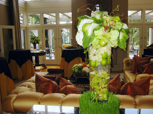 green goddess callas apples cymbidums hydrangea