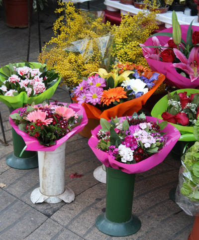 Hand-tied bouquets wrapped with tissue